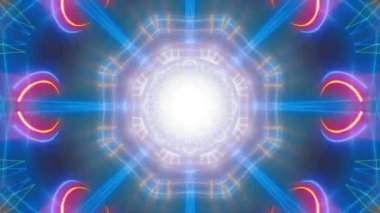 Meditasyon ve yoga için 3 boyutlu bir animasyon mandala, psikedelik kaleydoskop görseller, canlı renkler ve ruhsal aydınlanma için kusursuz bir döngü.