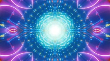 Meditasyon ve yoga için 3 boyutlu bir animasyon mandala, psikedelik kaleydoskop görseller, canlı renkler ve ruhsal aydınlanma için kusursuz bir döngü.