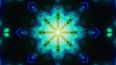 Meditasyon ve yoga için 3 boyutlu bir animasyon mandala, psikedelik kaleydoskop görseller, canlı renkler ve ruhsal aydınlanma için kusursuz bir döngü.