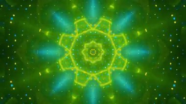 Meditasyon ve yoga için 3 boyutlu bir animasyon mandala, psikedelik kaleydoskop görseller, canlı renkler ve ruhsal aydınlanma için kusursuz bir döngü.