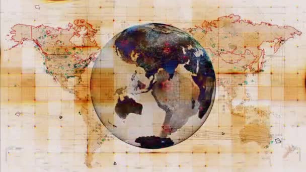 Animovaný Digitální Glóbus Překrytím Binárního Kódu Světovou Mapou Zobrazující Pokročilé — Stock video