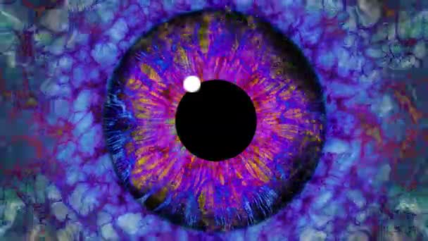 Gedetailleerde Blauwe Iris Met Dynamische Psychedelische Visuals Motion Graphics Video — Stockvideo
