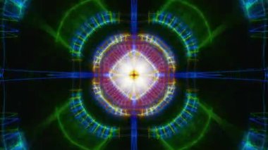 Meditasyon ve yoga için 3 boyutlu bir animasyon mandala, psikedelik kaleydoskop görseller, canlı renkler ve ruhsal aydınlanma için kusursuz bir döngü.