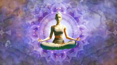 Nilüfer yogasında insan siluetinin dijital sanatı kozmik arkaplana sahip. Galaksinin mistik meditasyon konsepti ve posterin yıldızları, duvar kağıtları. Metin için yer.