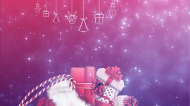 Noel arkaplanı fotokopi alanı ve ışıldayan parçacıklar. Noel açılış animasyonu. Kış tatili 4k video geçmişi.