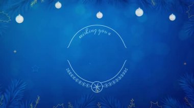 Parıldayan parçacıklarla dolu mutlu noel metinleri. Kış tatili 4k video arkaplanı kusursuz döngü.