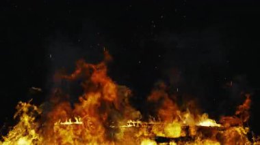 Gece korkunç tehlikeli bir yangının dumanlı ve dikişsiz halkayla görüntüsünü kapat.
