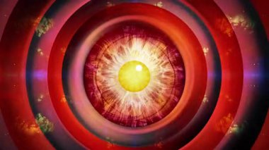 Dinamik psikedelik görselleri olan ayrıntılı iris. Soyut göz konseptiyle hareketli grafikler videosu. Yaratıcı tasarım projeleri için renkli dijital animasyon. Kusursuz döngü