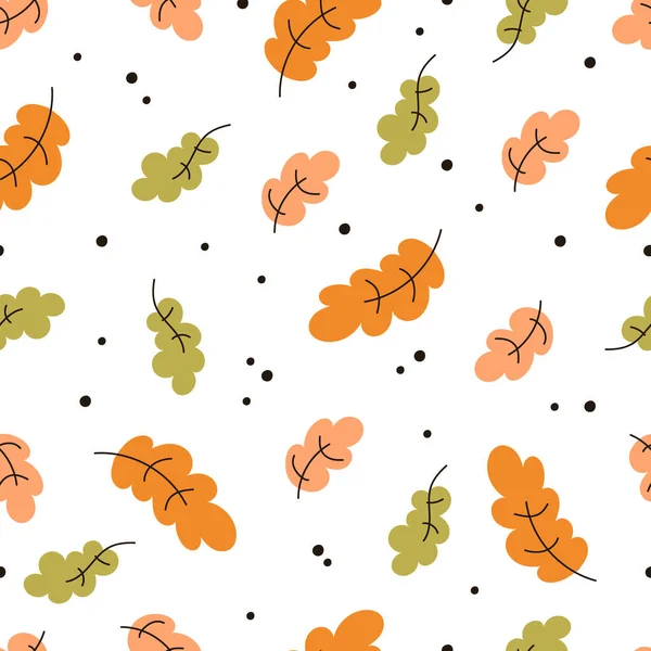 Seamless Autumn Pattern Leaves Simple Style Limited Pallete Vector Pattern —  Vetores de Stock