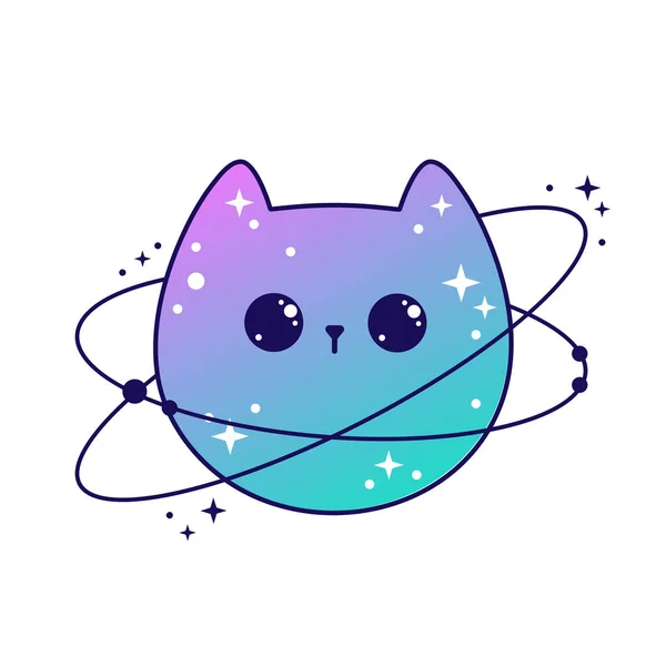 Космические Симпатичные Кошки Небесные Звездами Планетами Фантастический Магический Вектор Кавайи — стоковый вектор