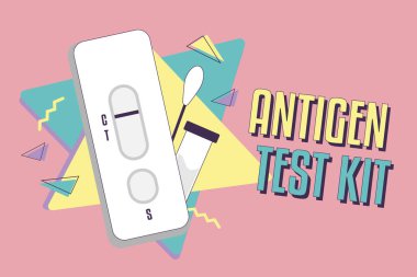 Antijen test kiti ATK salgını. Evde kendini test et. Burun taraması ve enfeksiyonun önlenmesi. Tıbbi ekipman. 