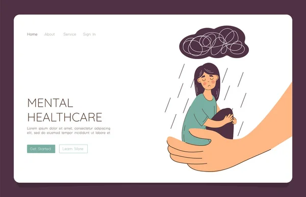 Web Template Conceito Ajuda Mulher Sofre Depressão Doenças Saúde Mental — Fotografia de Stock