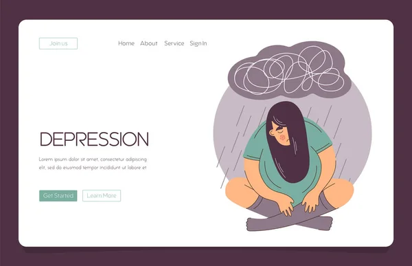 Web Template Conceito Ajuda Mulher Sofre Depressão Doenças Saúde Mental — Vetor de Stock