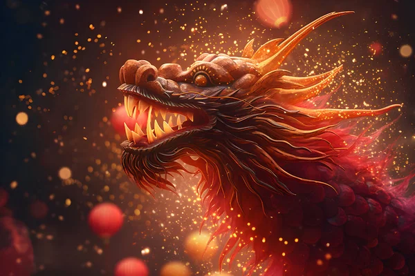 Dragon Cartoon Fantasie Illustratie Stijl Rood Goud Kleuren Chinees Jaar — Stockfoto