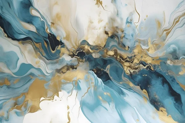 Elegante Blauwe Alcohol Inkt Achtergrond Met Gouden Glitter Elementen — Stockfoto