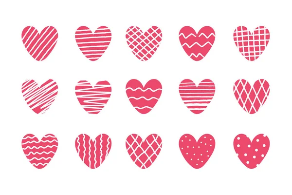 Flache Gekritzelte Skizze Handgezeichnete Herz Ikonen Illustrationsset — Stockvektor
