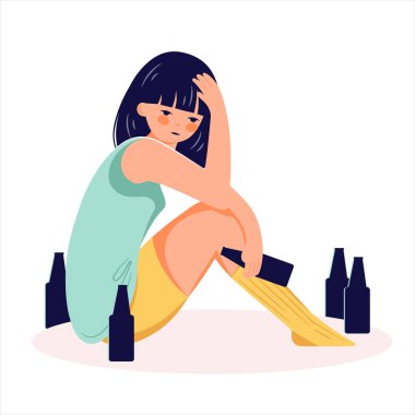 Alcohol abuse addiction concept hand drawn drunk woman illustration clipart