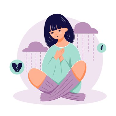 Depresyon kavramı. Düz karakterli kadın zihinsel hastalığı çizimi