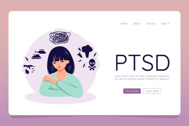 PTSD depresyon zihinsel bozukluğundan muzdarip. Web iniş şablonu pankartı