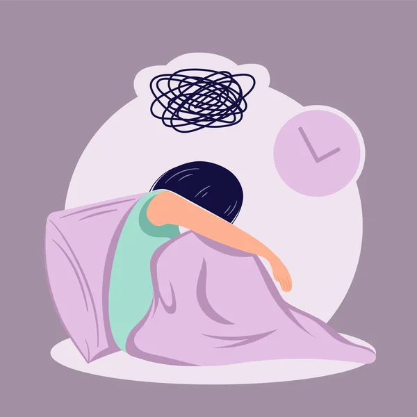 Sömnstörningar Befruktning Kvinnlig Person Lider Sömnlöshet Platt Ilustration — Stock vektor