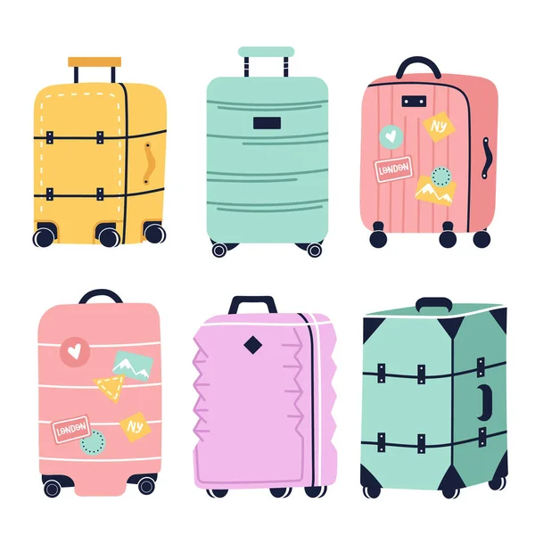 Reisegepäck Und Koffer Vektor Cartoon Set — Stockvektor