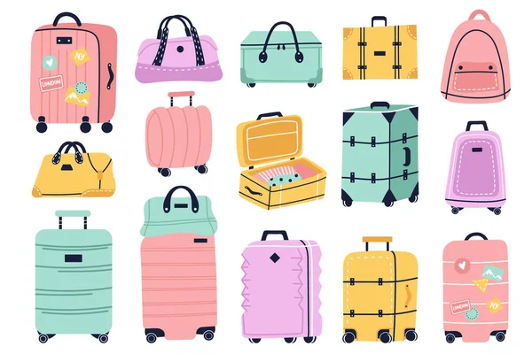 Ταξιδιωτικές Αποσκευές Και Βαλίτσα Διάνυσμα Σετ Κινουμένων Σχεδίων — Διανυσματικό Αρχείο