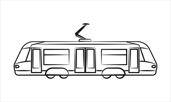 モダンなトラム抽象的なシルエット トラムの手描き 白地に隔離された路面電車の側面図 — ストック写真