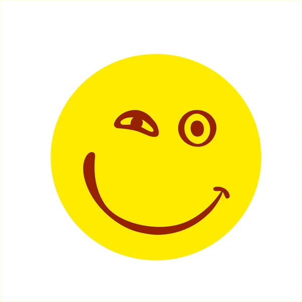 ウィンク付きのスマイルアイコン サリー顔のシンボル 幸せな顔のシンボル フラットスタイル 白い背景に隔離されたかわいい感情 ベクターイラスト — ストックベクタ