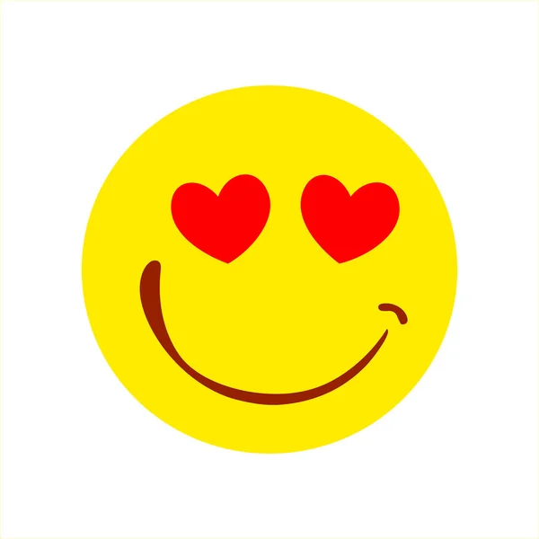 Smiley Ansikte Med Röda Hjärta Ögon Glad Ansiktssymbol Platt Stil — Stock vektor