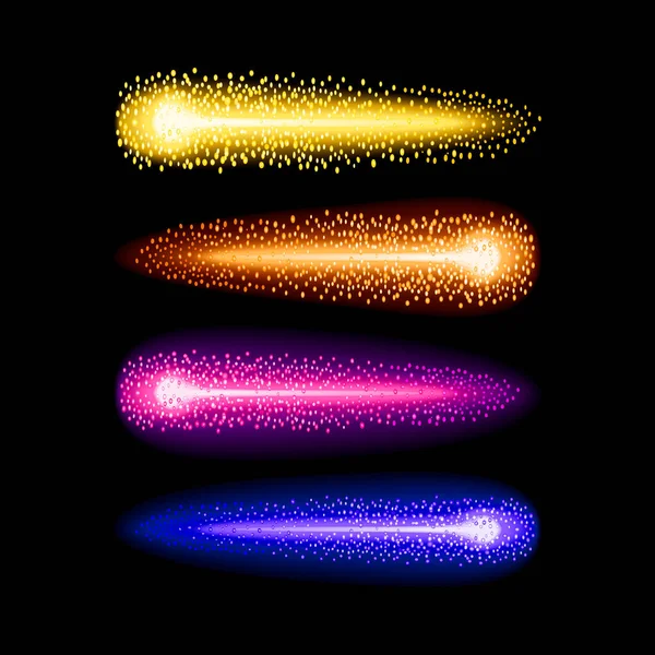 輝く黄金のライトのセット モーション魔法の光効果 夜の花火のライト ピンク 青の火花が輝く道を形成します デザインの技術的背景 — ストック写真