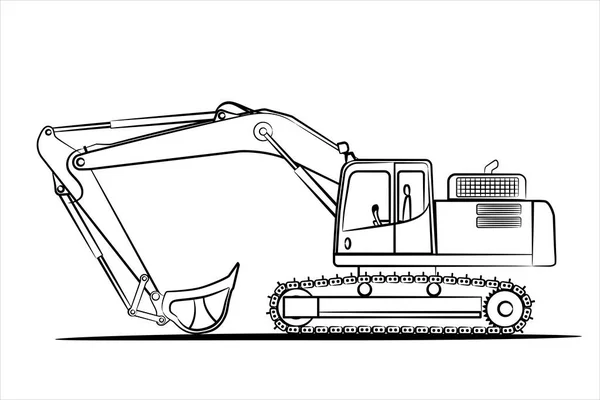 Sürüngen Kazıcı Çizimi Ticari Araç Ağır Kepçe Inşaat Makineleri Ekipman — Stok Vektör