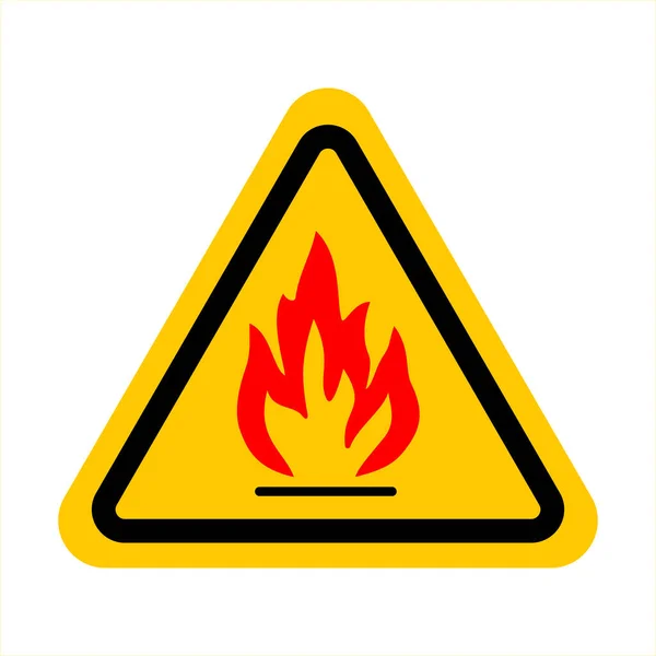 Danger warning caution. Flammable substances sign. Yellow triangle sign board warning sign with flame fire inside. Caution flammable materials.