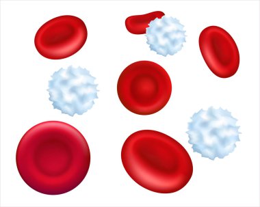Mikroskop altında sağlıklı insan kırmızı ve beyaz kan hücreleri. Kan plazmasındaki kırmızı kan hücrelerinin büyütülmesi. 3d illüstrasyon. 