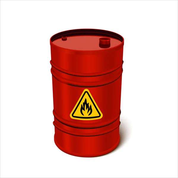 On a barrel of fuel, a sign of flammable substances. Red iron barrel isolated on white background. Isolated Dump, storage. 3D rendering.