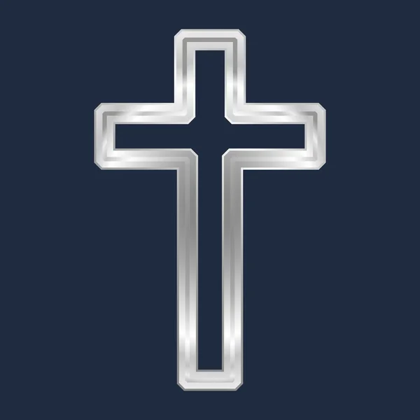 Срібний Християнський Хрест Шаблон Релігійного Дизайну Символ Віри Реалістична Ілюстрація — стокове фото
