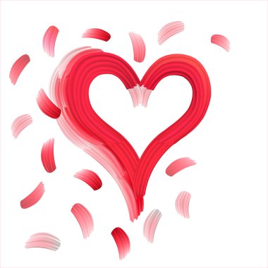 Hand drawn heart symbol isolated on white. The red love icon. Hand drawn for love sign, romance icon and Valentine's day. Heart shape in paint stripe, the red brush stroke.