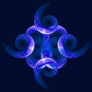 Blue lines of force  twisted in antiphase. Rotating firework lights in the black background. Amazing fire sign in the night. Bright blue abstract swirl. Energy flow of plasma.