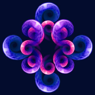 Pink and Blue sheaves of light twisted in antiphase. Rotating firework lights in the black background. Amazing fire sign in the night. Bright blue abstract swirl. Energy flow of plasma. 