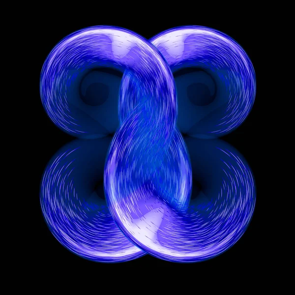 Blue lines of force  twisted in antiphase. Rotating firework lights in the black background. Amazing fire sign in the night. Bright blue abstract swirl. Energy flow of plasma.
