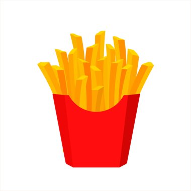 French fries or fried potatoes in a red carton box. Vector illustration isolated on white background 