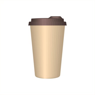 Disposable brown paper coffee cup with lid. Coffee to go, take out the mug. Vector mockup isolated on the white background