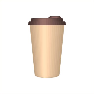 Disposable brown paper coffee cup with lid. Coffee to go, take out the mug. Vector mockup isolated on the white background clipart