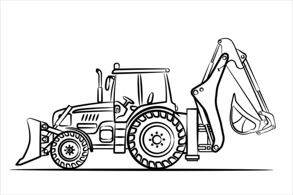 Caminhão trator no trabalho ilustração de arte de linha de desenho vetorial