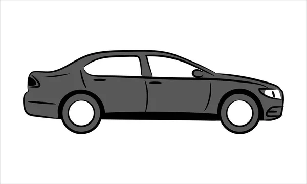 セダンカーラインアートベクトルアイコンモノクロイラスト 白い背景にセダン車の抽象的なシルエット セダン車の手描きラインアート サイドビュー — ストックベクタ