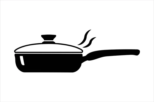 Frying Pan Lid Long Handle Drawn Hand Frying Pan Lid — Stock Vector