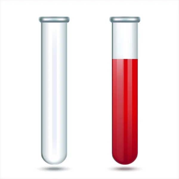 stock vector Glass laboratory test tube with blood. Blood test tube glass design. Empty tube without liquid. Laboratory glassware, biology, medicine and pharmaceuticals. Object on a white background. Vector EPS 10