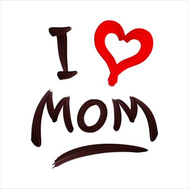 El yazısıyla fırça darbesi, rengarenk boya harfleri. Annemi seviyorum. Annemi seviyorum. Fırçayla yazılmış bir yazı. El yazısı, siyah ve kırmızı renkli. Doku vektör harfleri.