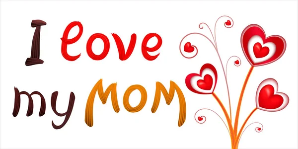 Handwritten Brush Stroke Colorful Paint Lettering Love Mom Heart Flowers — Stock Vector