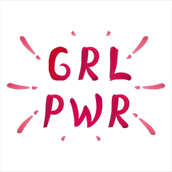 stock vector PWR GRL - inscription handwritten with bright pink font. The strength of a girl. Power girl. Red color vector phrase  isolated on white background. Feminist slogan for posters, bag, t-shirt, cards.