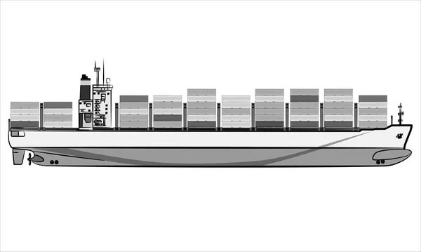 Vektor Illustration Eines Frachtschiffes Mit Containern Moderne Globale Frachtschifffahrt Hintergrund — Stockvektor